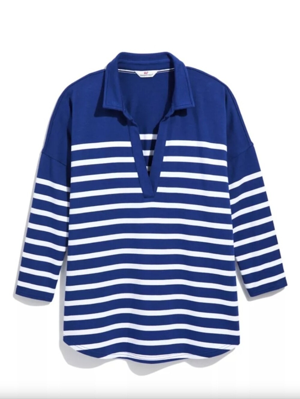 VINEYARD VINES Navy White Striped V Neck Johnny Collar Polo Sz Large